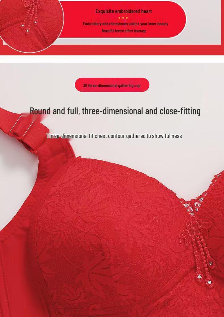 Plus Size Wire-Free Lace Bra: Breathable, Push-Up, Side Support, Anti-Sagging, Slimming Effect for Middle-Aged and Elderly Women