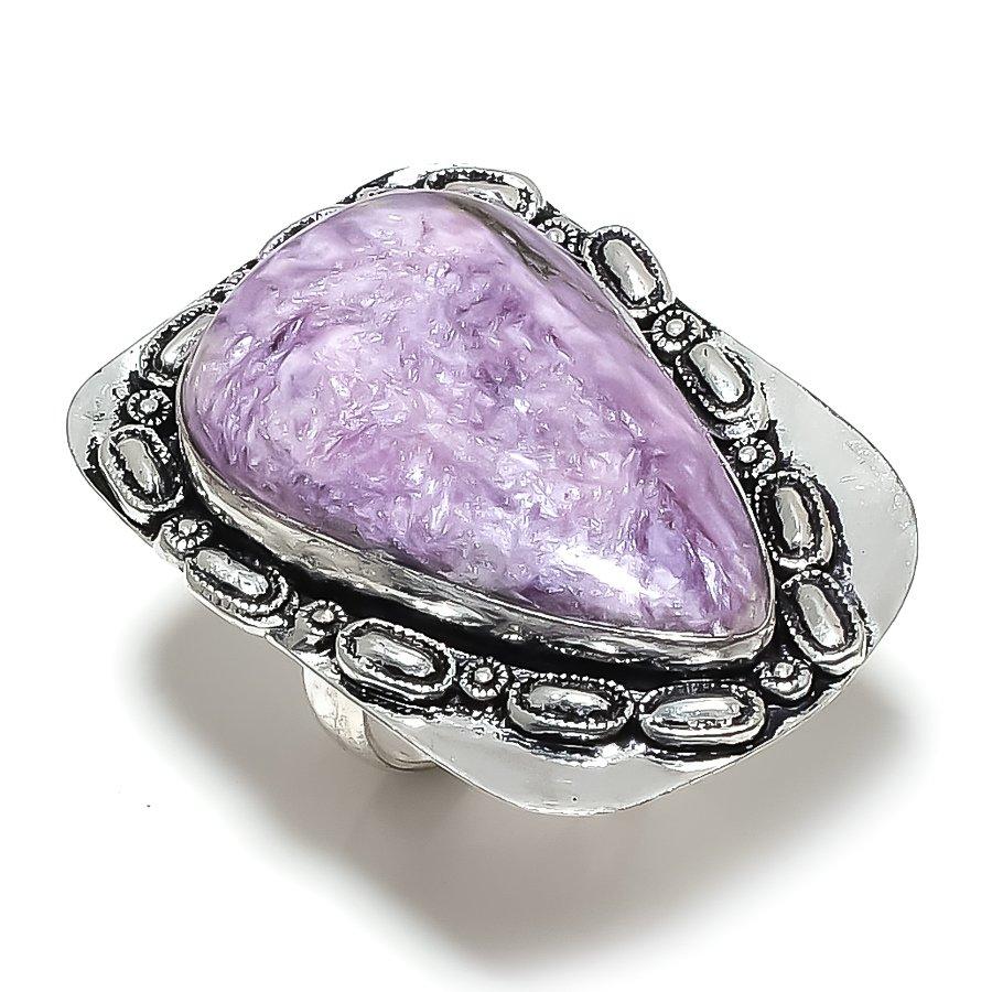 Русский чароит Ручная работа 925 стерлинговое серебро Ювелирное кольцо Размер 8 q9m56