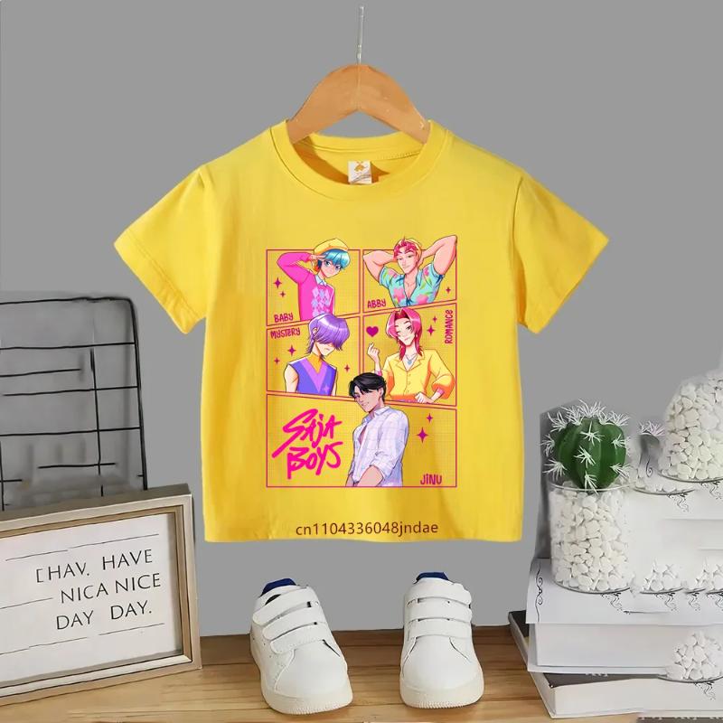 2026 Новая Горячая K-Pop Футболка с Коротким Рукавом для Детей Охотники на Демонов Аниме Принт Футболки Мальчики Девочки Повседневные Топы Подарок на День Рождения