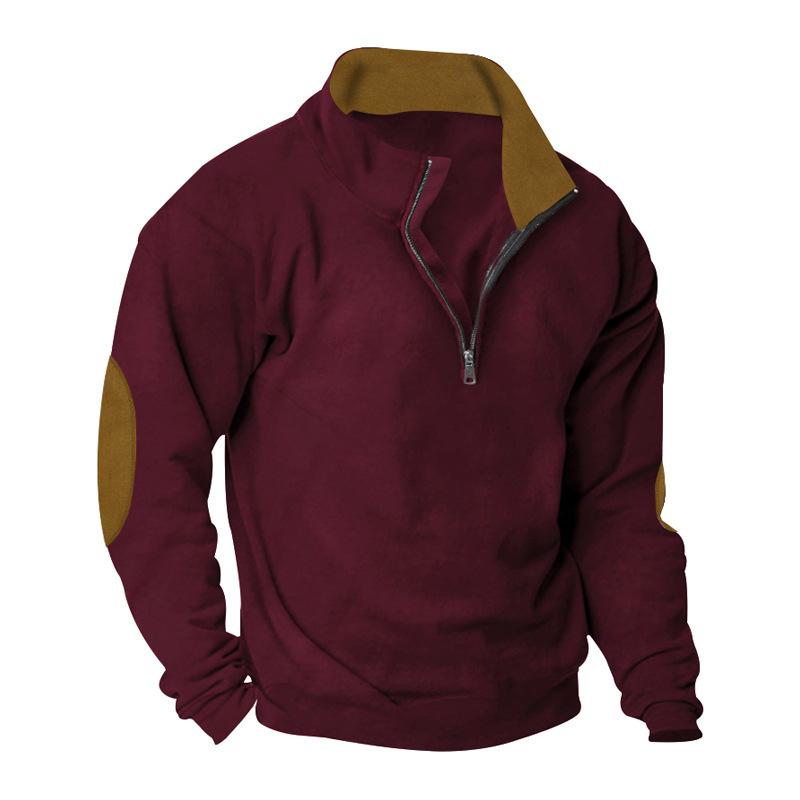 Осенняя толстовка мужская уличная повседневная вышивка цветные блоки воротник стойка длинный рукав толстовка