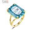Classic Aquamarine Ring Sliver Rings For Women Gold Plated Gemstone Vintage Luxury Party Gift Female Fine Jewelry