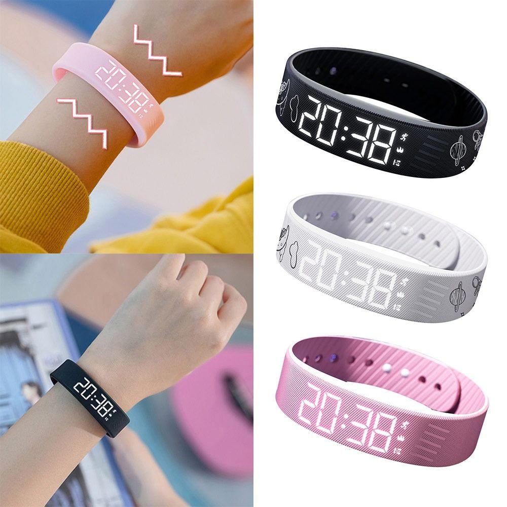 LED Digital Alarm Clock Watch Waterproof Adjustable Fitness Wristbands with Running Pedometer Snooze-proof Vibrating Alarm
