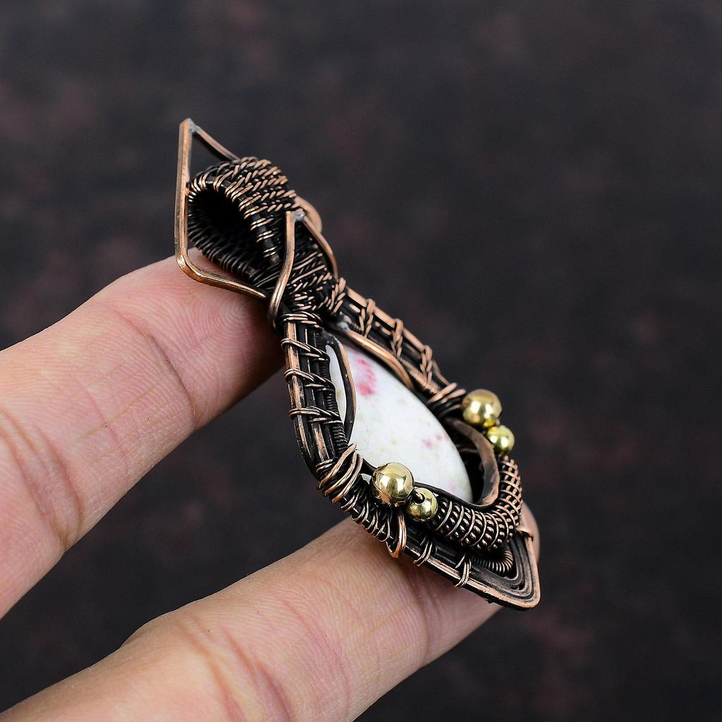 Медный кулон из киновари, обернутый медной проволокой, ювелирное изделие ручной работы, кулон из драгоценных камней, обернутый проволокой, ювелирное изделие из киновари, потрясающий кулон для подарка