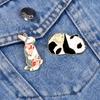 Original Cartoon Alloy Brooch Geometric Animal Cute Rabbit Panda Schoolbag Decoration Clothes Accessories Badge