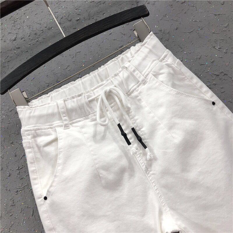 Весна Лето Женские брюки по щиколотку Джинсы с высокой талией Джинсовые брюки-харланы Брюки длиной до щиколотки с завязками на шнурке Повседневные брюки