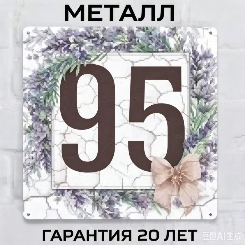 Металлическая табличка с номером дома в деревенском стиле, лавандовая, 20x20 см
