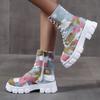 Fashion Autumn New Women's Boots 2024 Fashion Denim Camo Women's Ankle Boots Patchwork Fabric Platform Women's Sports Boots