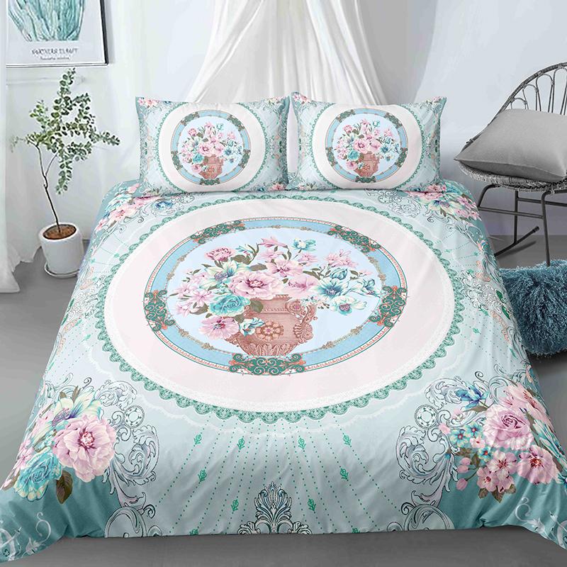 Floral Pattern Printed Polyester Duvet Cover Set Flowers Quilt Cover Double Full Queen King Size Bedding Set with Pillowcase
