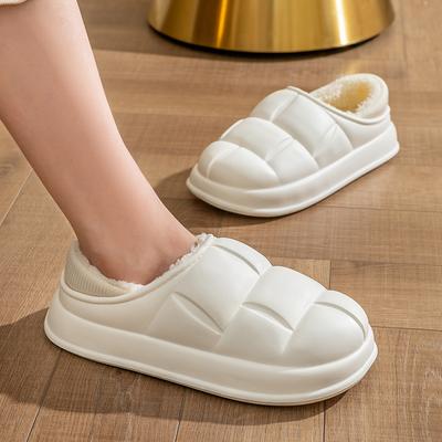 Мода 2024 зимние тапочки мужские уличные водонепроницаемые теплые тапочки женские нескользящие домашние плюшевые домашние туфли на толстой платформе