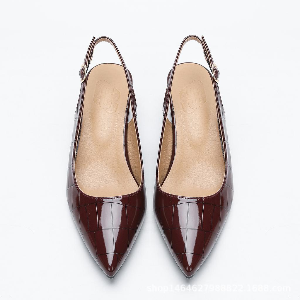 Women's Spring and Summer New Simple Style Heel Back Lift Low Heel Sandals Fashion Pointed High Heels