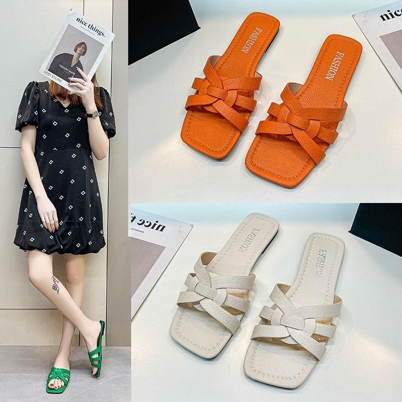 2024 Summer Flat Slippers for Women Household Non-slip Women's Shoes Low Heels Sandals Fashion Soft Indoor Slippers Women
