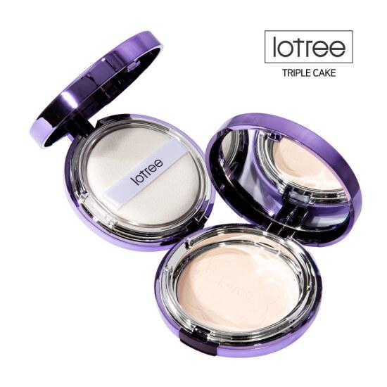 Lotree Cover Pact Highlighter Rosa Centifolia Spf32 Pa++ Tri Cake Flocking Puff1