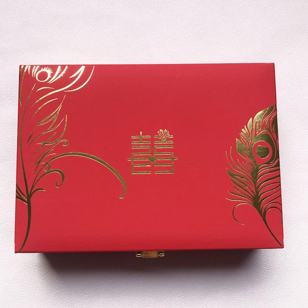 Dragon and Phoenix Wedding Jewelry Display Box Velvet Rings Earrings Storage Case Home