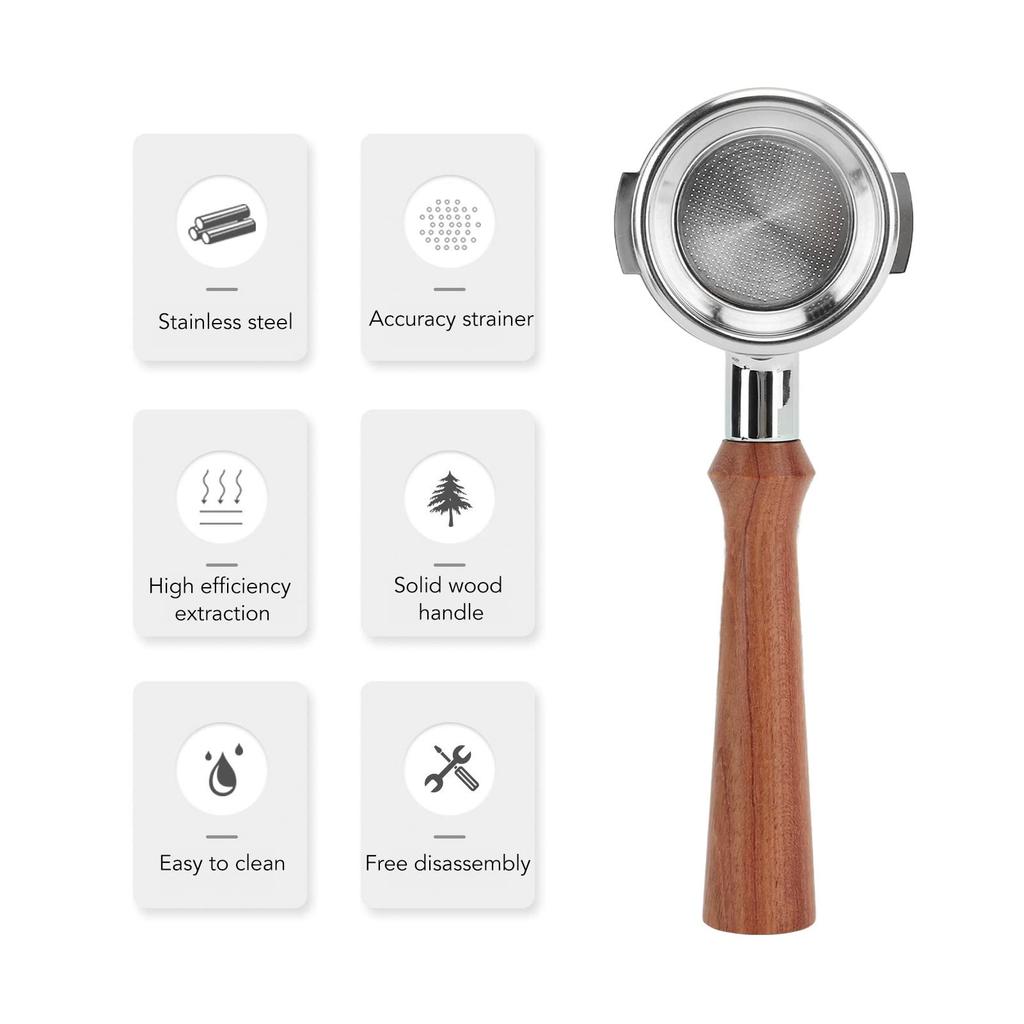 58mm Bottomless Coffee Portafilter Filter Basket, Single-Layer Aluminum Alloy Portafilter for Coffee Machines, Expobar F Rosewood