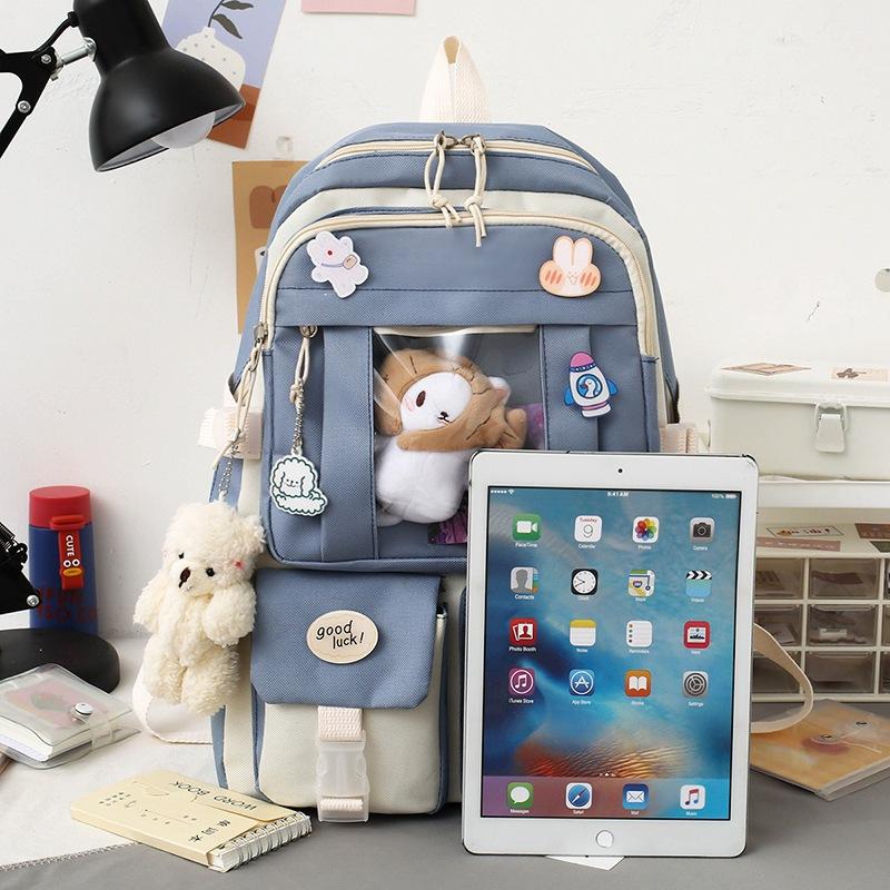 Стильный набор из 5 рюкзаков для девочек-подростков с игрушками-животными и множеством отделений