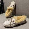 Fashion 2025 Bowtie Fur Mocasines Women Mink Hair Boots Winter Plush Warm Flats Genuine Leather Loafers Femmes Shearling Cotton Shoes