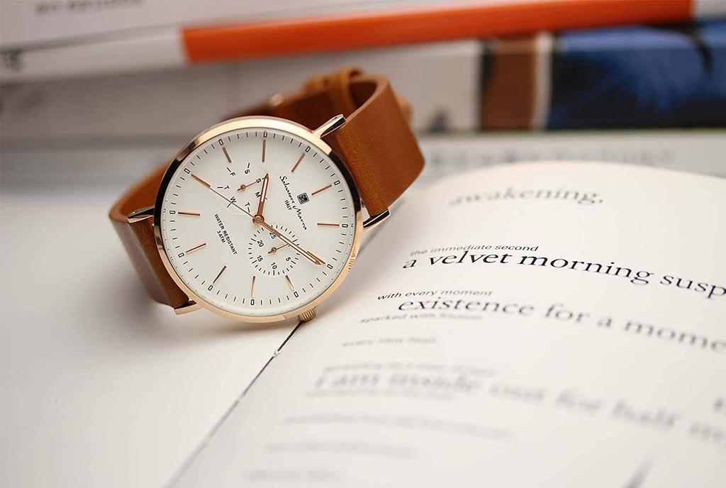 Часы кварцевые календарные итальянские брендовые унисекс SM15117L WH [Salvatore Mara] (Роуз Браун)