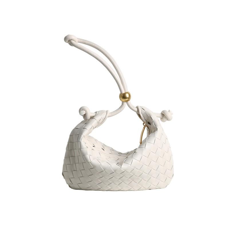 Woven Leather Shoulder Bag Women Soft Genuine Cowhide Cloud Dumpling Shape Crossbody With Metal Ball Detail