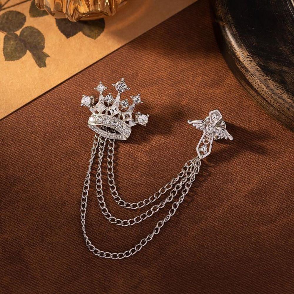 1Pcs Crown Chain Brooch Temperament Collar Jewelry For Women Dress Mens Shirt Suit Set