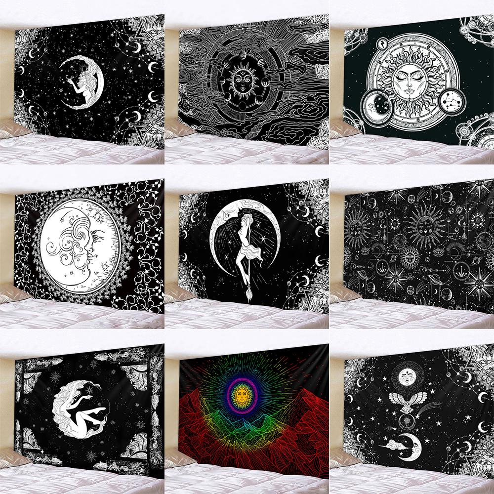 Белый, черный, Солнце, Луна, психоделический гобелен с мандалой и колдовским принтом, украшение для дома, гостиной, общежития, гобелен