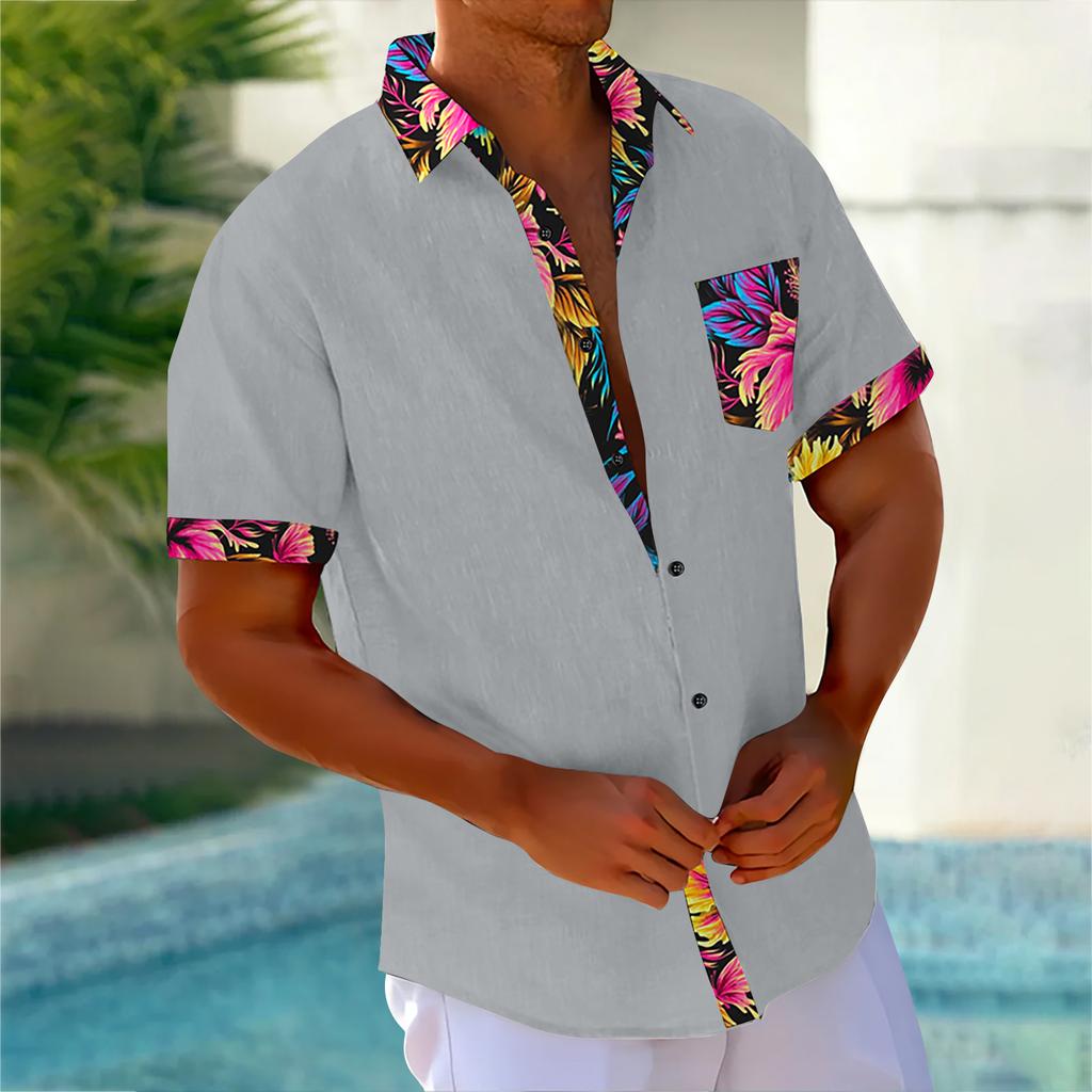 Гавайская рубашка для мужчин, мужские винтажные рубашки для боулинга на пуговицах, летняя пляжная рубашка с коротким рукавом