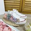Pretty Flower Low Canvas Shoes Girls Sneakers Sweet Lace-up Student White Pearl Vulcanized Shoes