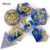 7 Pcs Blue Golden Number Sharp Edge Resin Dice Polyhedral Dice Suitable for Role-Playing RPG    Board Game
