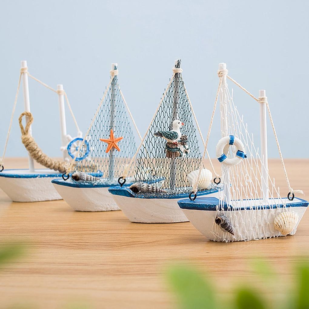1 шт., мини-средиземноморский стиль, морской, деревянный, синий, парусная лодка, корабль, деревянные поделки, парусная лодка, украшения для вечеринки, комнаты, украшение для дома