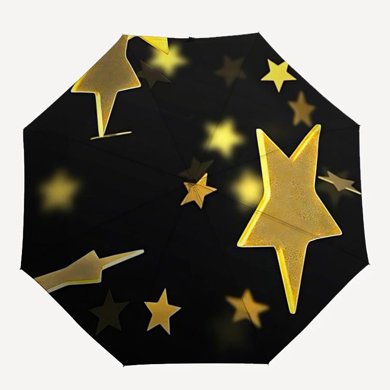 1pc Golden Stars Automatic Folding Umbrella - Portable Collapsible Design, 8-Rib Iron Frame, Durable Fabric yy251125131
