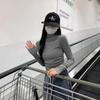 Женский топ-водолазка серого цвета в стиле 'Spicy Girl', с драпировкой, облегающий, с длинным рукавом, для осени/зимы