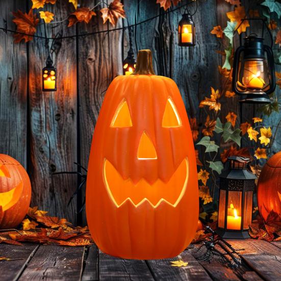 Halloween Pumpkin Lantern Spooky LED Light Up Pumpkin Figurine for Indoor Outdoor Halloween Tabletop Decor