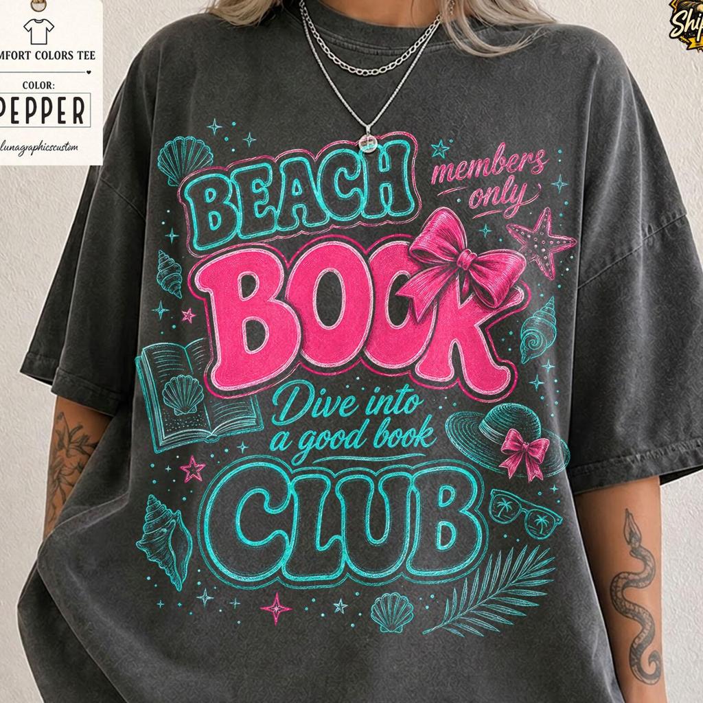 Beach Book Club Comfort Colors Shirt, Cute Reader Tee, Summer Bookworm Tshirt, Book Lover Gift, Coastal Reading Tee, Bookish Vacation Top