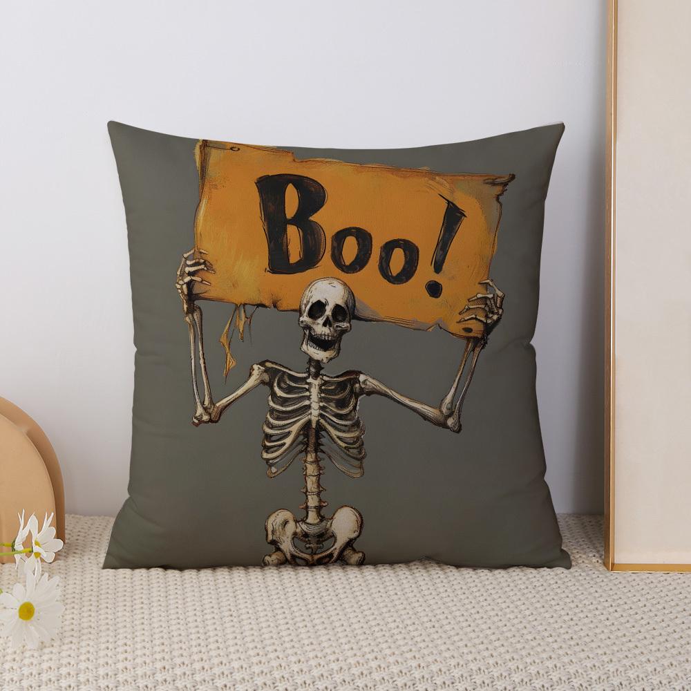 Cozy Grey Skeleton Halloween Double Sided Pillow Cover Zippered Cushion Case Sofa Bedroom Decor