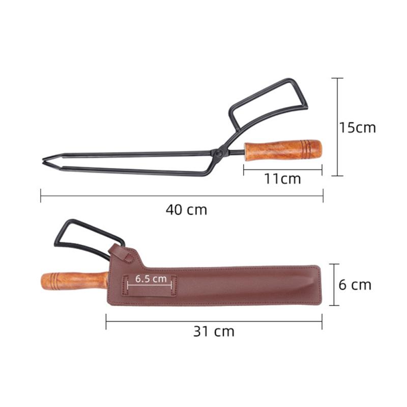 Щипцы для угля с деревянной ручкой, зажим для дров, инструмент, аксессуары для приготовления пищи для кемпинга на открытом воздухе