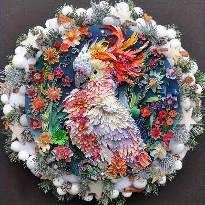 Wooden Art Sign, Flat Bird and Floral Wreath, Weather-Resistant, Pre-drilled Dormitory and Home Decor, Pet Bird Theme