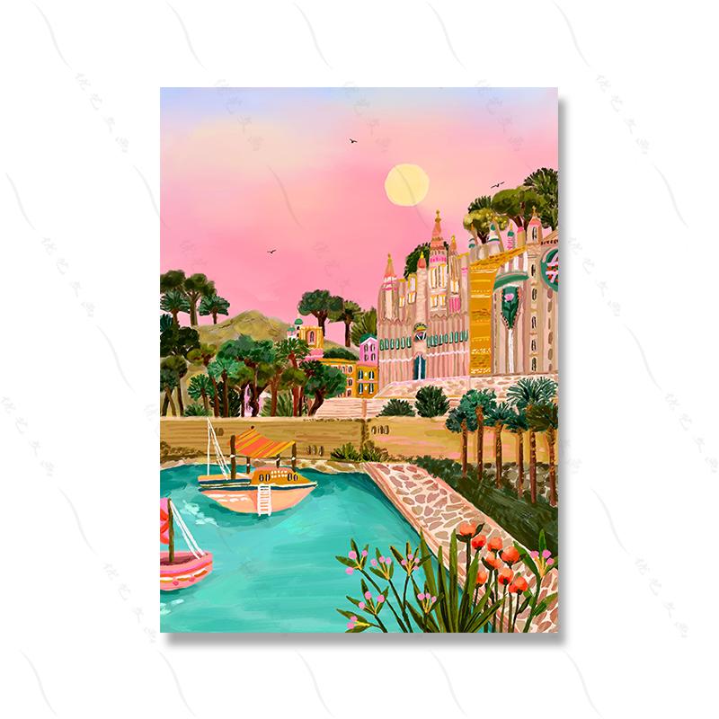 Rome Marrakech Landscape Poster Canvas Painting Prints Miami Beach Travel Posters Wall Art Pictures Home Decor For Living Room