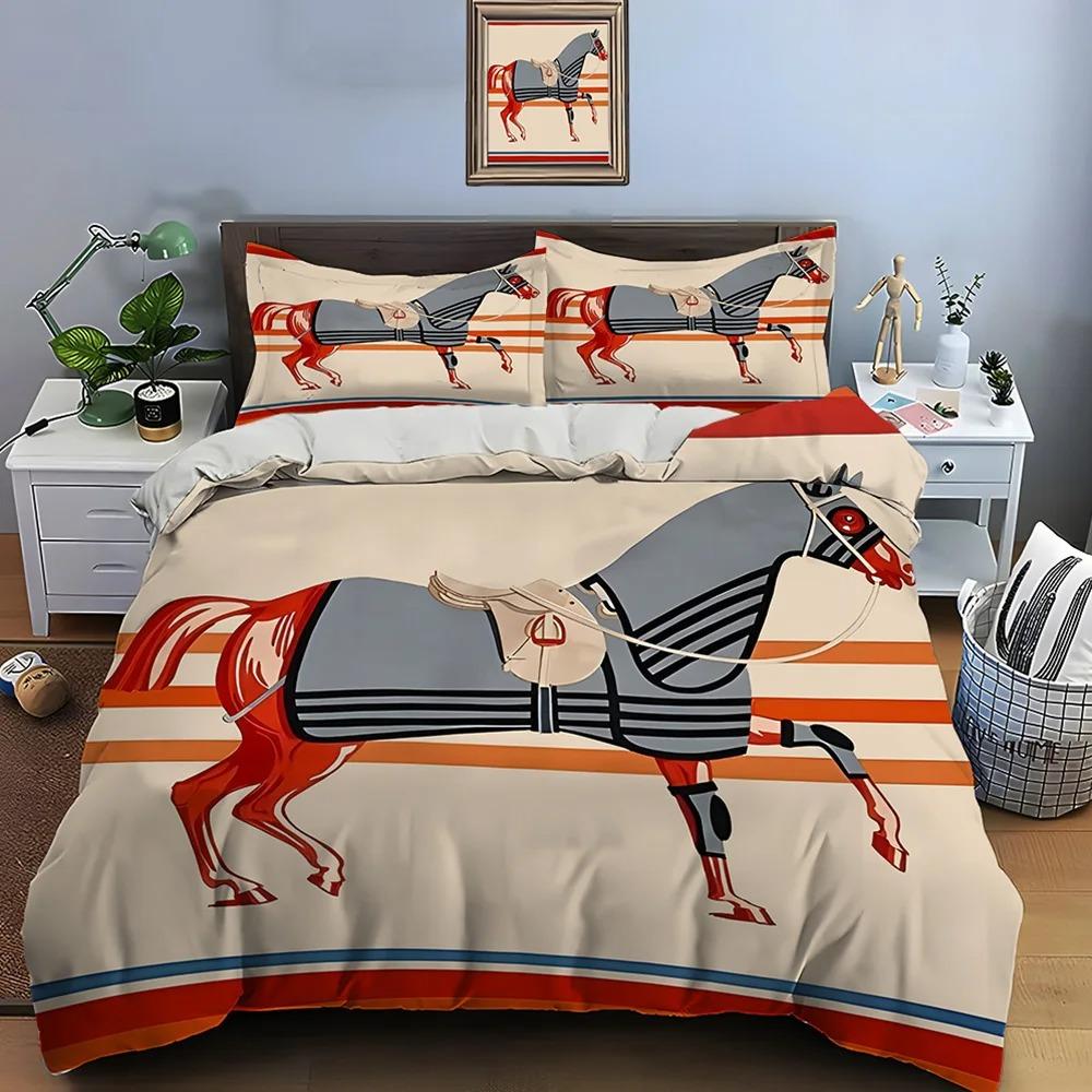 Retro Horse Harness Art Print Bedding Set 1 Duvet Cover 1/2 Pillowcases Adult and Children Bedding Set Luxury Gifts