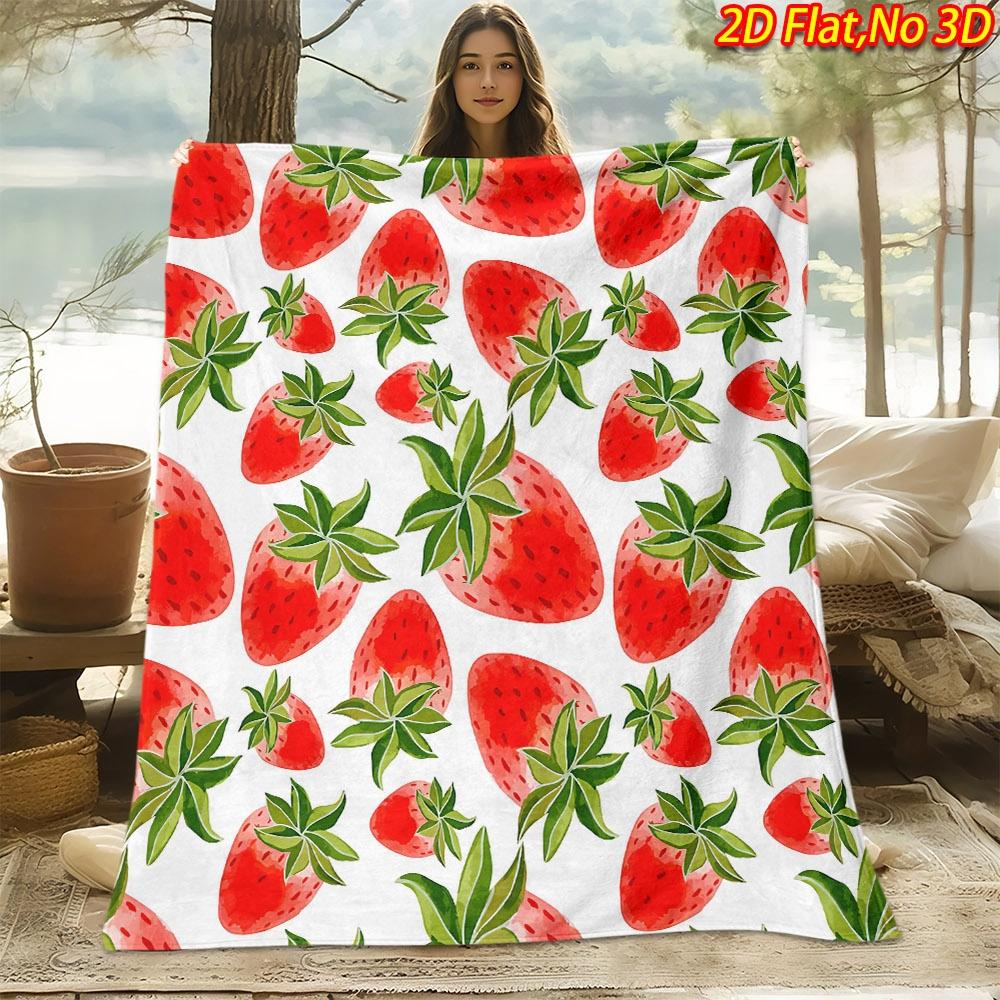 1pc 2D Flat Printing Spring And Summer New Arrival Strawberry Pattern Digital Print Blanket, All-Season Use, Casual Throw, 100% Polyester Fiber Soft A