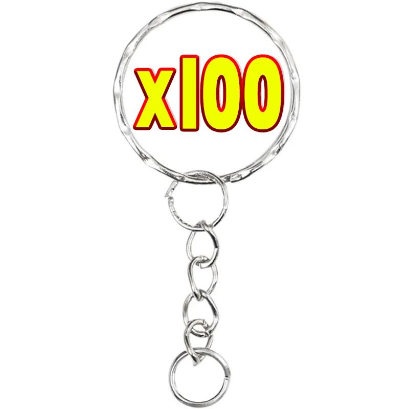 50/100 шт. Металлические брелки-кольца для ключей из нержавеющей стали с цепочкой, карабины, аксессуары для брелоков
