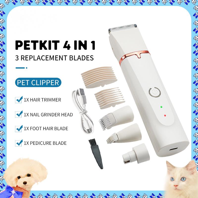 Электрический триммер для волос 4 в 1 для домашних животных с 4 лезвиями, машинка для стрижки ногтей, шлифовальная машинка для ногтей, профессиональная перезаряжаемая стрижка для собак, бесшумная