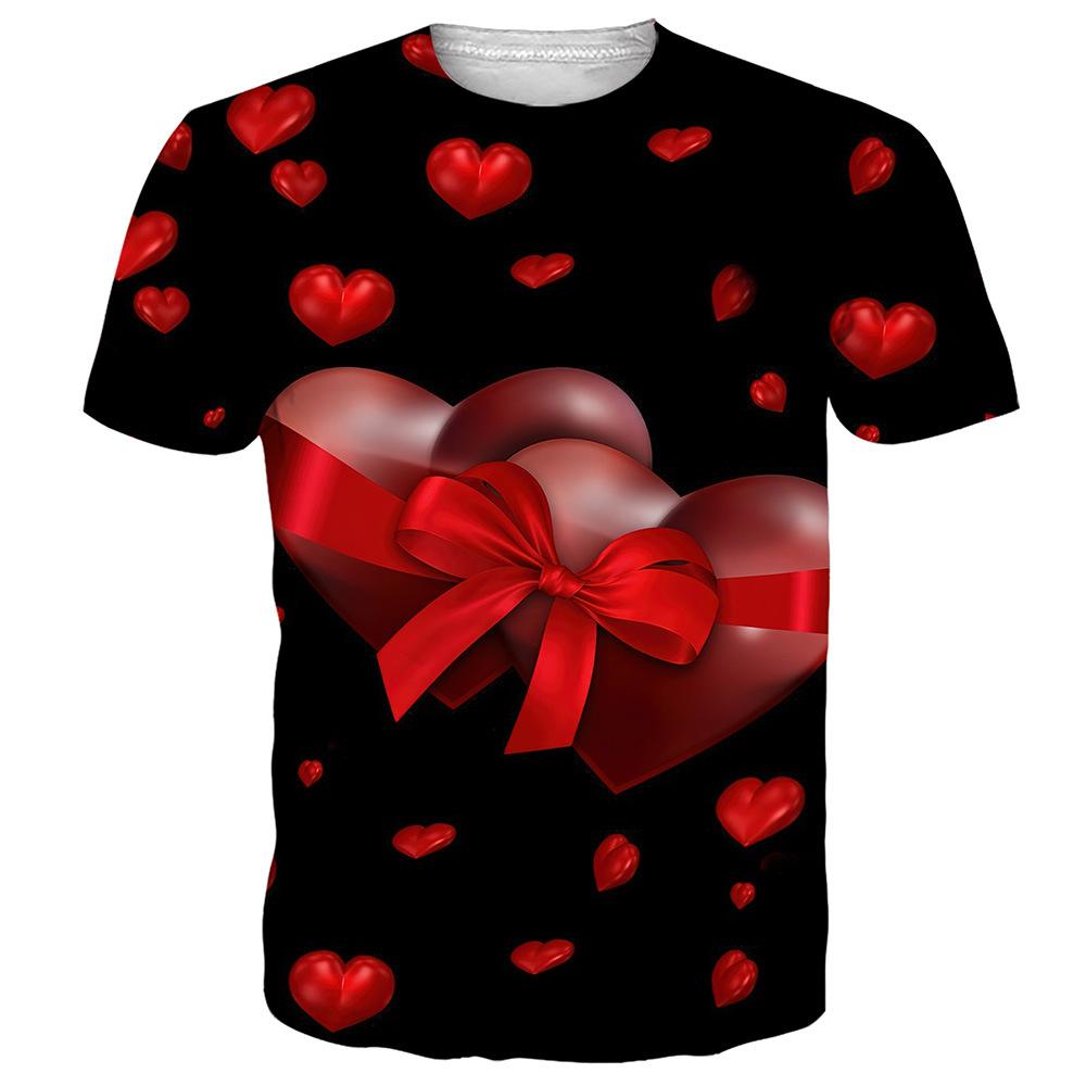 Летняя мужская футболка с 3D-цифровой печатью, повседневная футболка на День святого Валентина с надписью «Любовь в 3D»