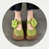 Johnature Detachable Large Flower Round Toe Women's Slippers Genuine Leather Lightweight Thick Soled Sandals