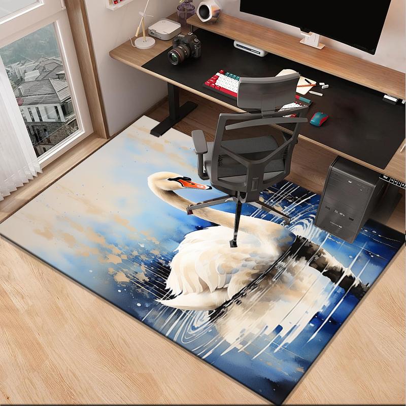 Swan And Lotus Fantasy Office Rug Chair Mat, Entryway Carpet, Suitable for Front Door, Bedroom, Living Room, Desk, Holiday Gift