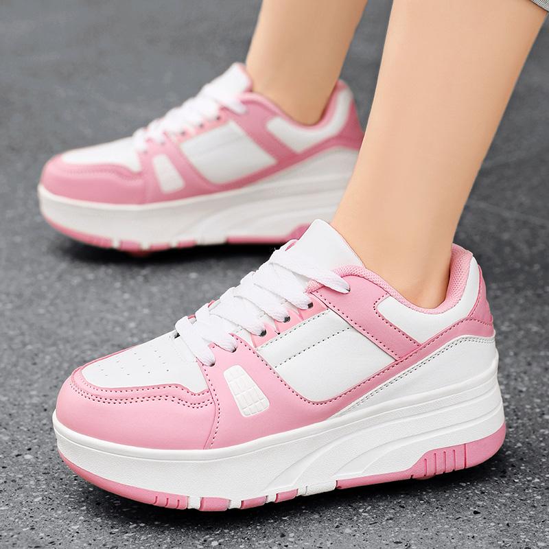 29-40 Детские четырехколесные разборные плоские туфли Runaway Shoes / Колесные скейт-кеды с колесами для женщин