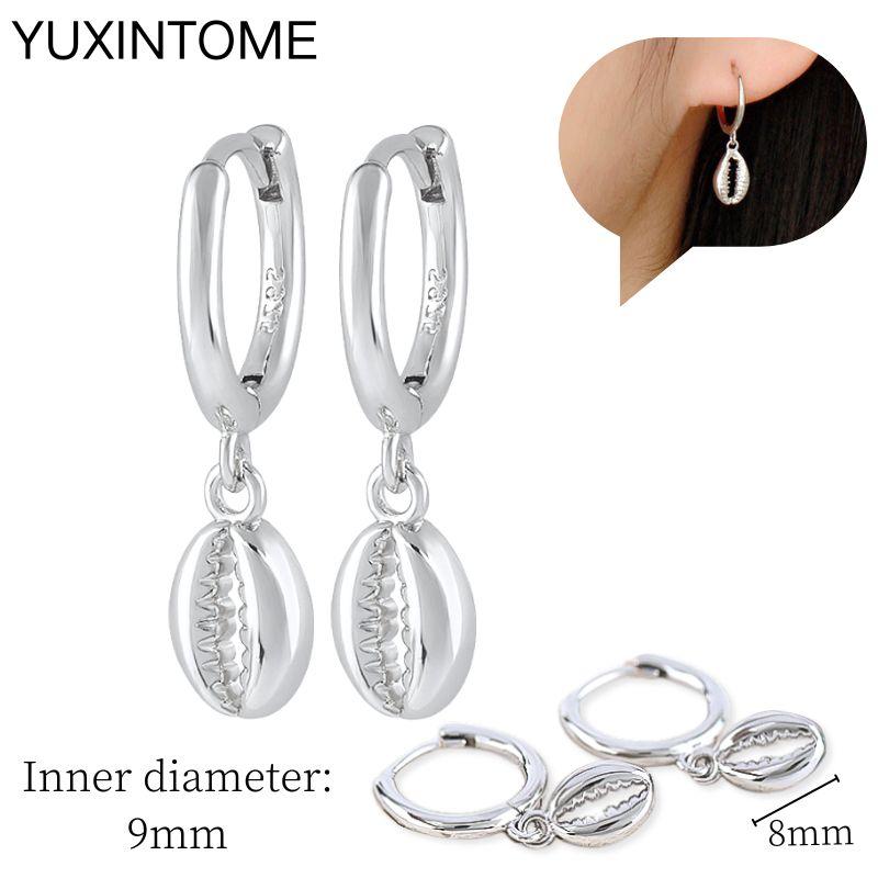 925 Sterling Silver Needle Vintage Square Round Pendant Earrings For Women Crystal Shell Geometric Earrings Fashion Jewelry