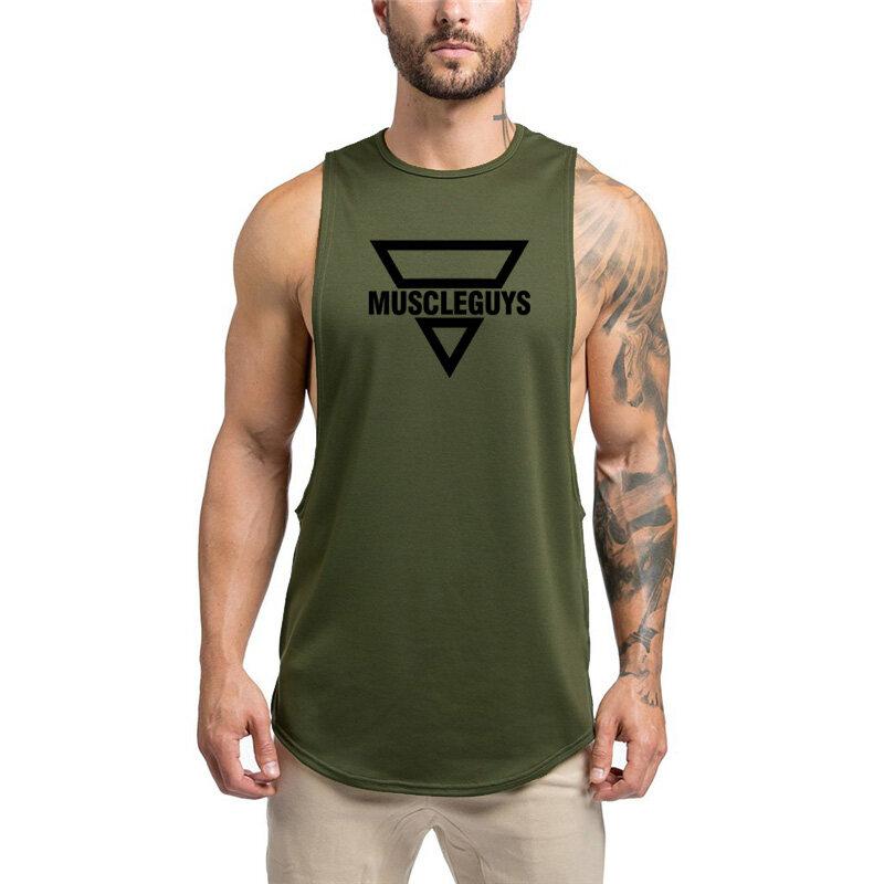 Muscleguys Летняя спортивная одежда, топы для фитнеса, мужские хипстерские тренировочные жилеты с буквенным принтом, мужские повседневные майки с круглым вырезом, спортивная майка