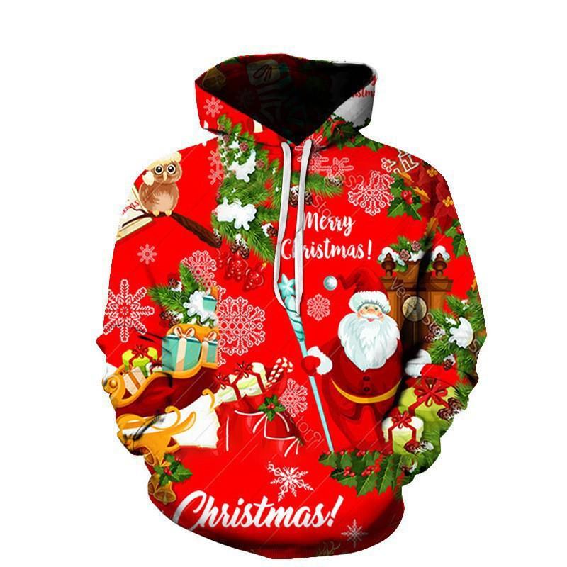 Autumn and Winter Men's Christmas New Year 3D Printed Hooded Comfortable and Breathable Hoodies & Sweatshirts (men’s)