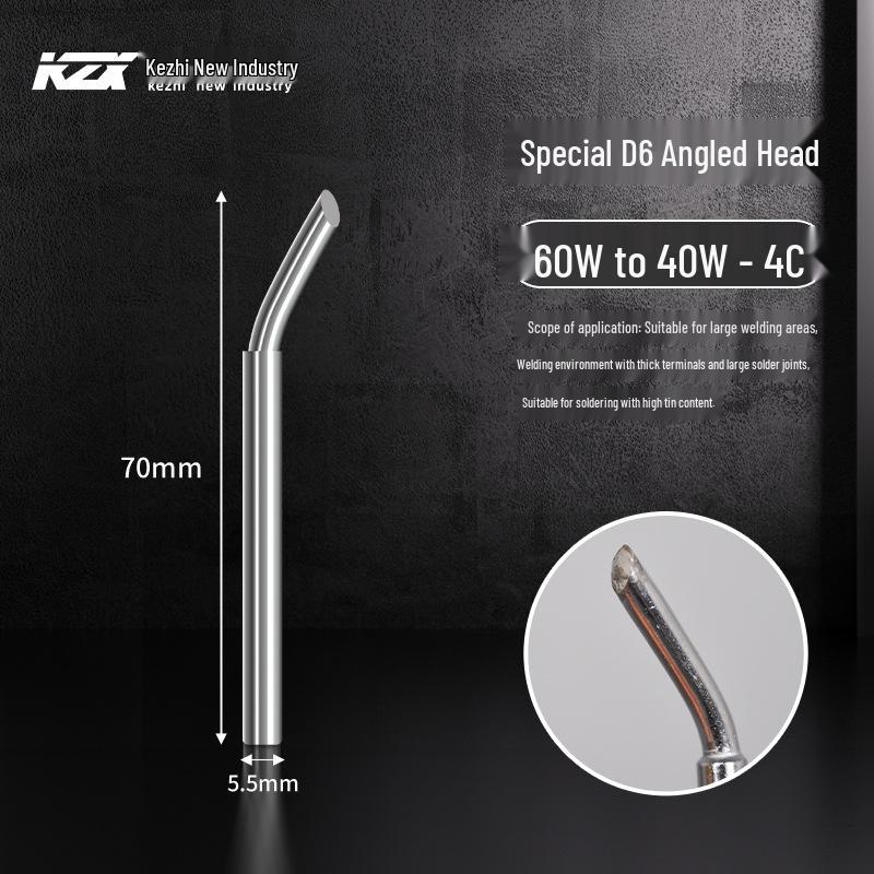 Kezhi 60W External Heating Soldering Iron Tip, Bent Nozzle, Special D Series, Beveled Solder Head