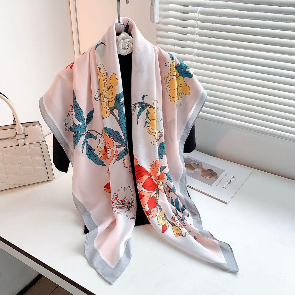Siya New Printed Scarf Shawl Fresh and Sweet 110 Square Scarf Photo Travel Decoration Silk Scarf Women