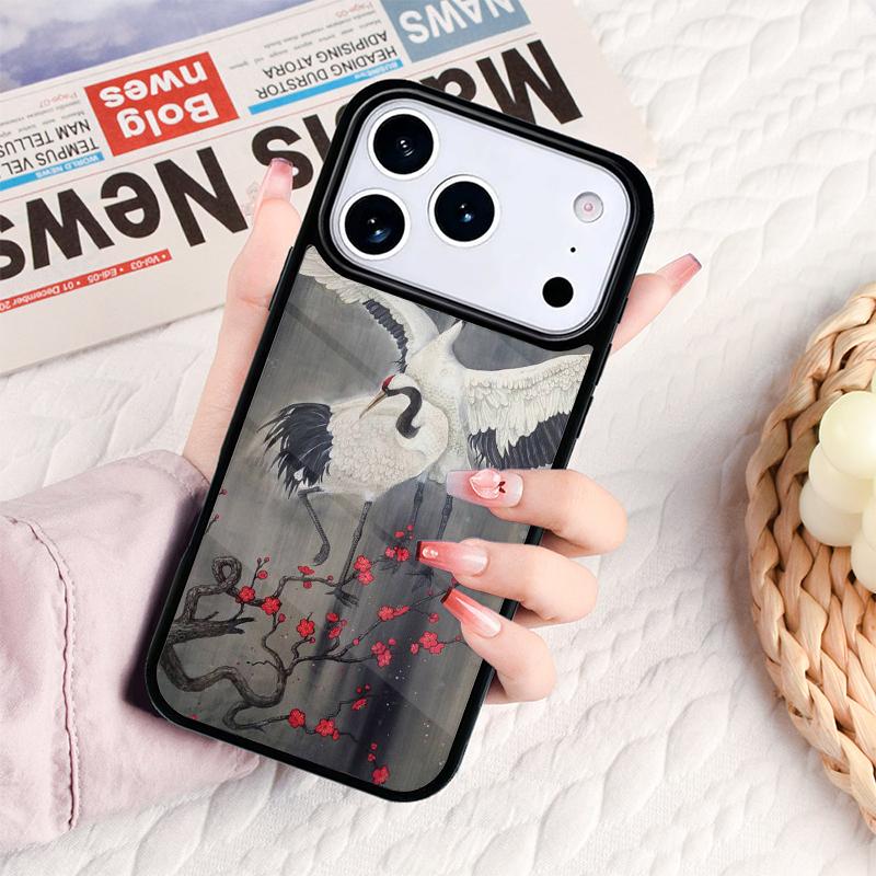 Японские Журавли Арт Чехол для Телефона Для IPhone 17 16e 15 14 13 12 11 Pro Max Air Mini Мягкий Защитный Чехол